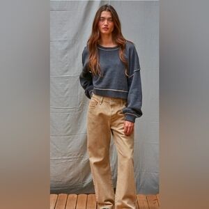 Anthropologie Knit Boat Neck Oversized Sweater Charcoal Small,med,Large NWT